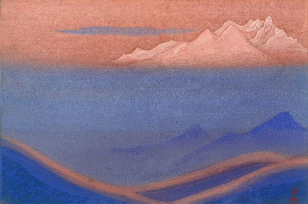 Гималаи [Горящие дали]. 1944 Himalayas [The Glowing Expanses] Картон, темпера. 30,8 х 45,7