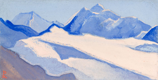 Гималаи [Снежный путь]. 1944 Himalayas [The Snowy Way] Картон, темпера. 15,3 х 30,5