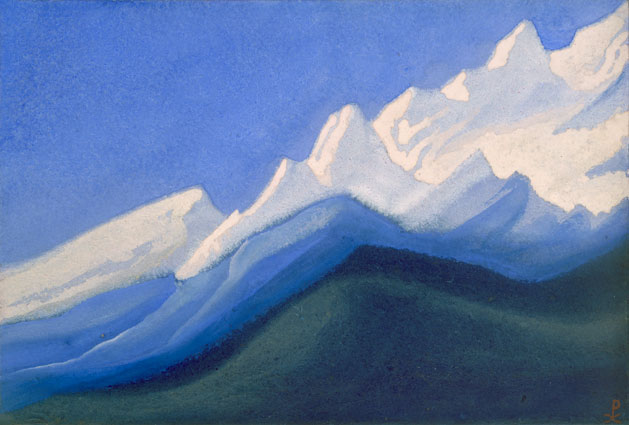 Гималаи [Первые лучи рассвета]. 1944 Himalayas [The First Dawn\'s Rays] Картон, темпера. 30,7 х 45,6