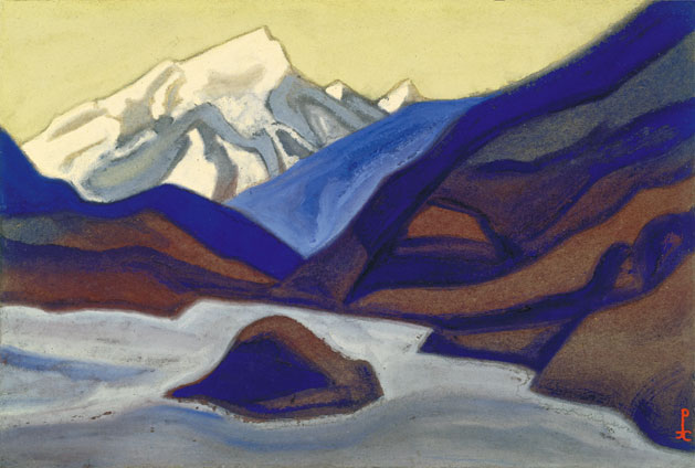 Гималаи [Древние камни ледника]. 1944 Himalayas [The Ancient Stones of the Glacier] Картон, темпера. 30,6 х 45,7